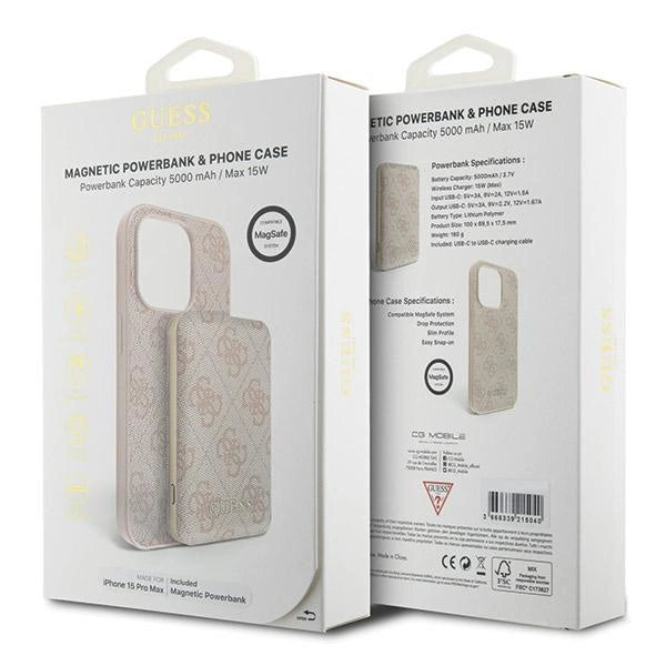 Guess 4G Metal Logo case set for iPhone 15 Pro Max + 5000mAh MagSafe power bank - pink_10