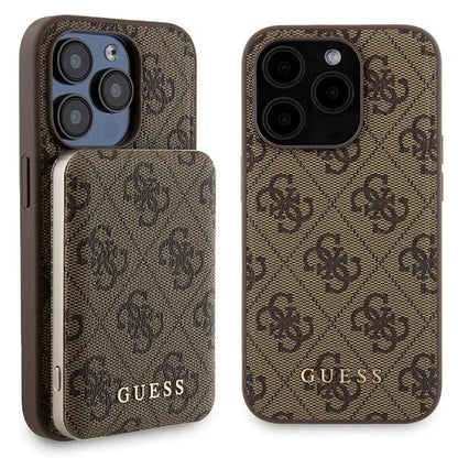 Guess 4G Metal Logo case set for iPhone 15 Pro Max + 5000mAh MagSafe power bank - brown_0