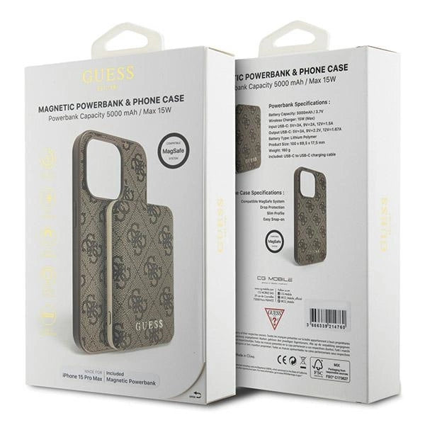 Guess 4G Metal Logo case set for iPhone 15 Pro Max + 5000mAh MagSafe power bank - brown_10