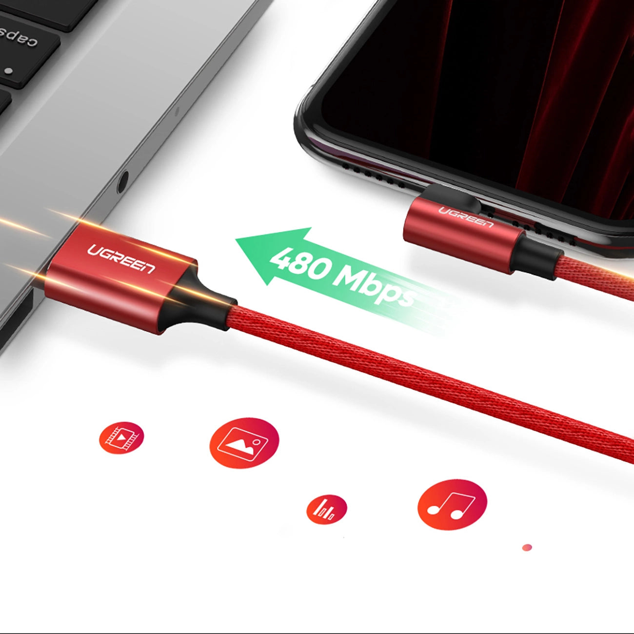 Ugreen US299 60555 angled Lightning / USB-A MFi cable 2.4A 1m - red_9