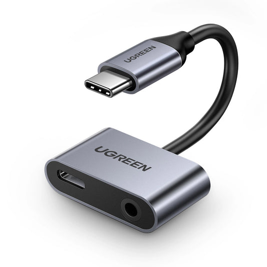 Ugreen CM193 50596 audio adapter two-port USB-C (male) - mini jack 3.5mm / USB-C (female) - gray_0