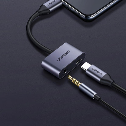 Ugreen CM193 50596 audio adapter two-port USB-C (male) - mini jack 3.5mm / USB-C (female) - gray_1