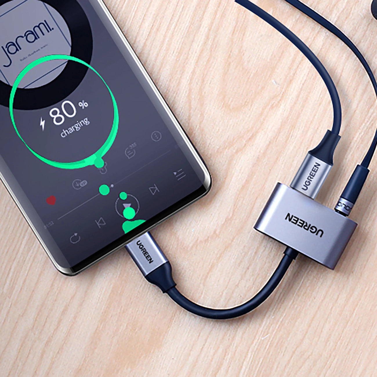 Ugreen CM193 50596 audio adapter two-port USB-C (male) - mini jack 3.5mm / USB-C (female) - gray_5