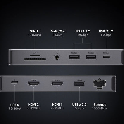HUB Ugreen CM681 15978 13in1 USB-C - 2x USB-A 3.2 / 2x USB-A 3.0 / USB-C 3.2 / 2x HDMI / DisplayPort / RJ45 / SD and TF / AUX / USB-C PD_1