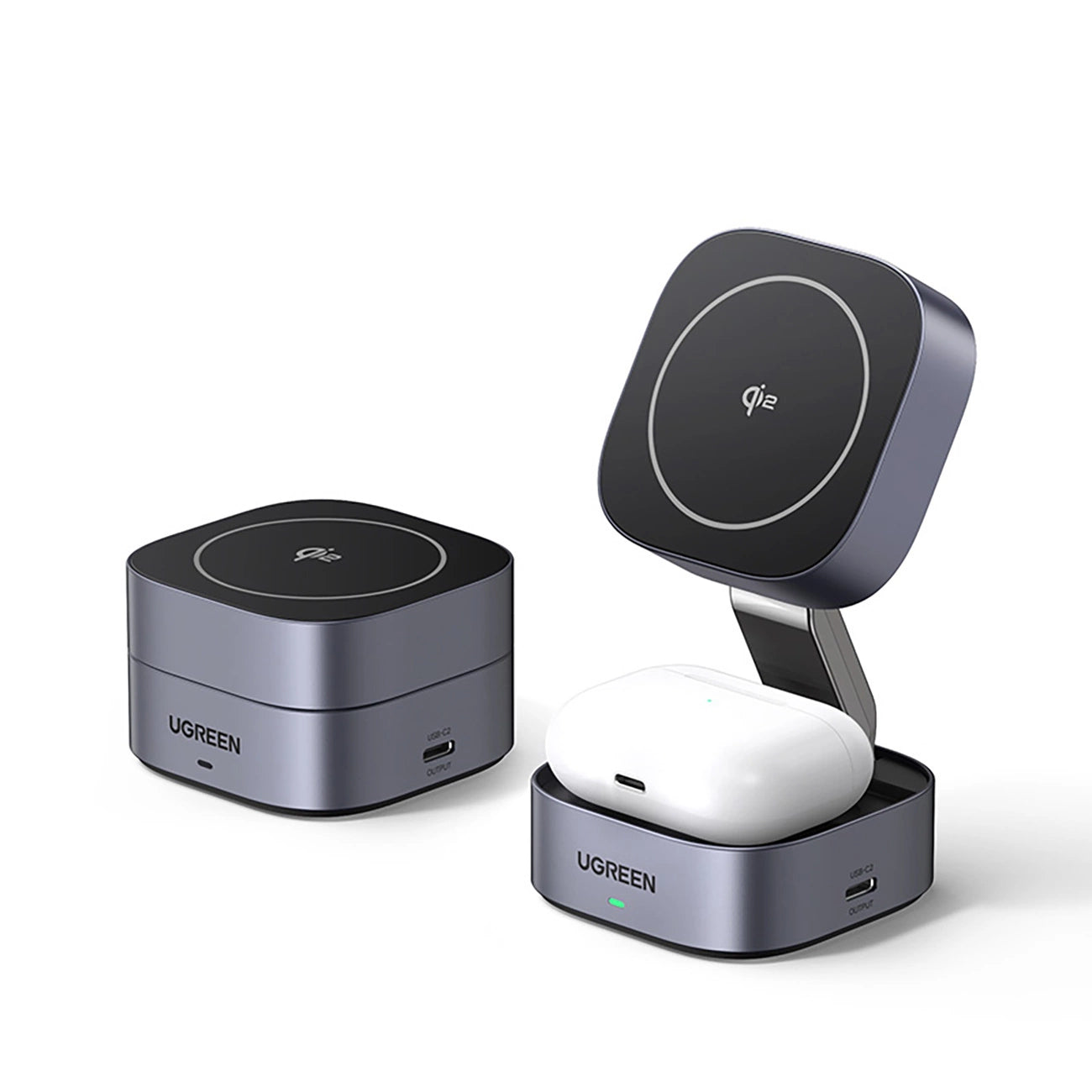 Ugreen W702 3in1 inductive charger with MagSafe / Qi2 and USB-C port for phone / headphones - black_1