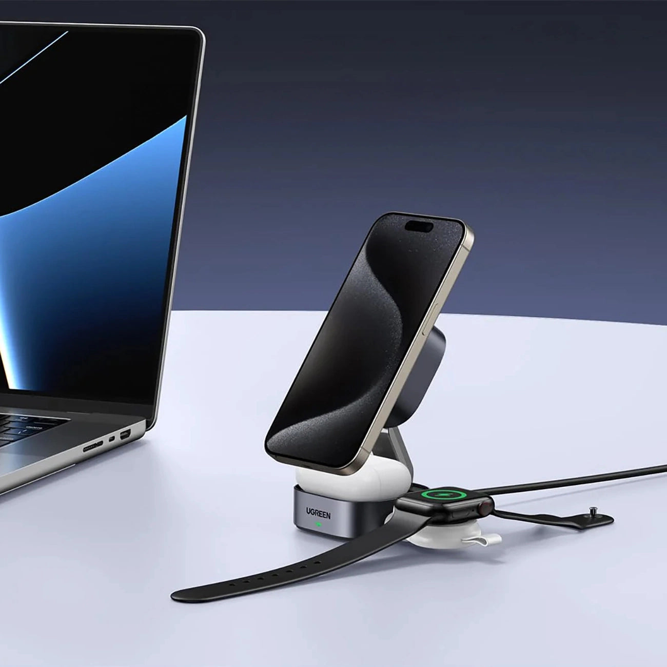 Ugreen W702 3in1 inductive charger with MagSafe / Qi2 and USB-C port for phone / headphones - black_12