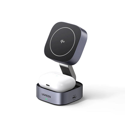 Ugreen W702 3in1 inductive charger with MagSafe / Qi2 and USB-C port for phone / headphones - black_0