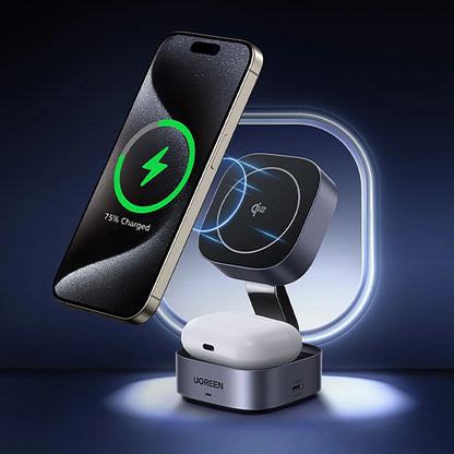 Ugreen W702 3in1 inductive charger with MagSafe / Qi2 and USB-C port for phone / headphones - black_4