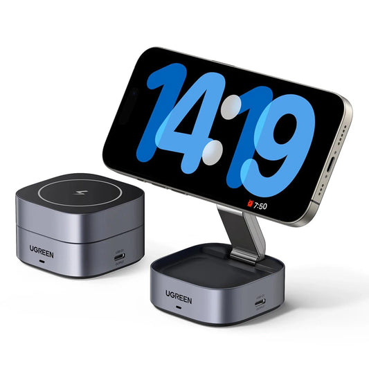 Ugreen W526 3in1 MagSafe / Qi inductive charger for phone / headphones with USB-C port - black_0