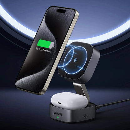 Ugreen W526 3in1 MagSafe / Qi inductive charger for phone / headphones with USB-C port - black_6
