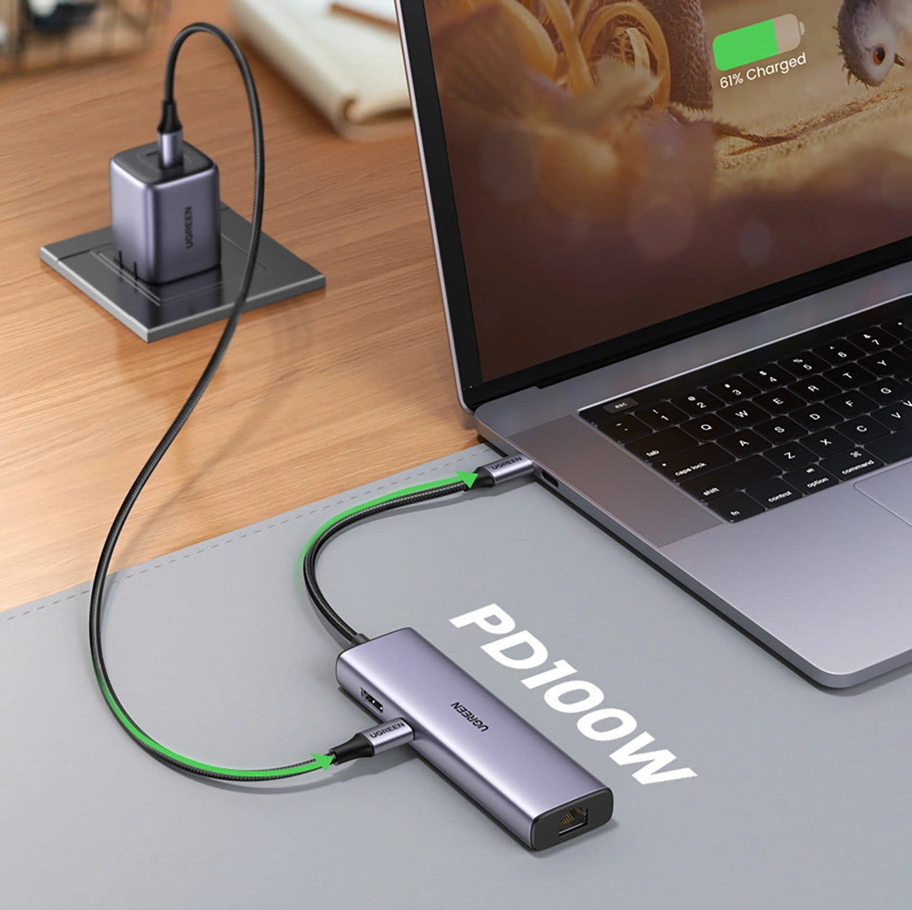 Ugreen CM512 90568 USB-C Adapter - 2x USB-A 3.0 / HDMI / RJ45 / SD and TF Card Reader / USB-C PD 100W - Gray_11