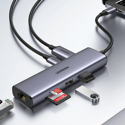Ugreen CM512 90568 USB-C Adapter - 2x USB-A 3.0 / HDMI / RJ45 / SD and TF Card Reader / USB-C PD 100W - Gray_18