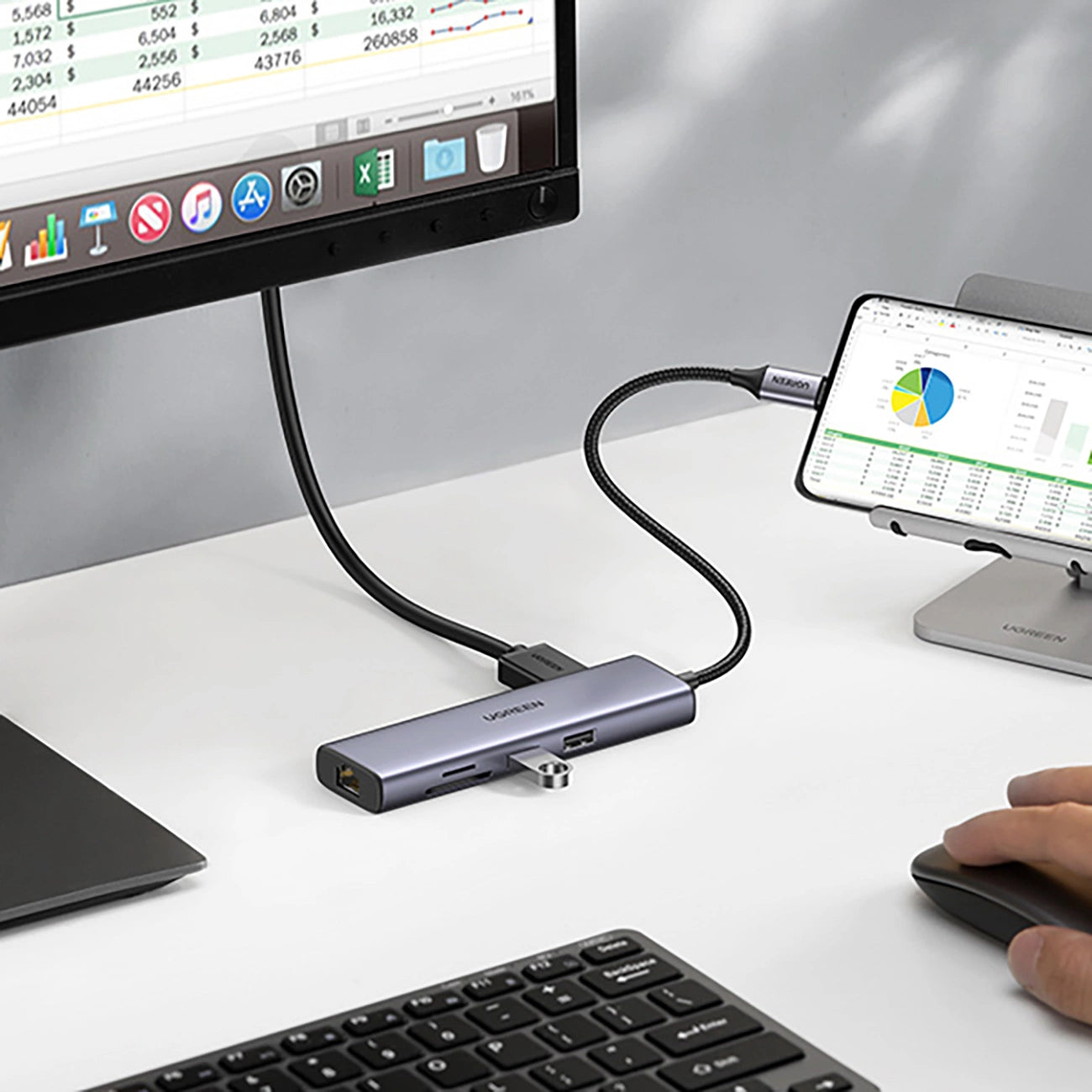 Ugreen CM512 90568 USB-C Adapter - 2x USB-A 3.0 / HDMI / RJ45 / SD and TF Card Reader / USB-C PD 100W - Gray_21