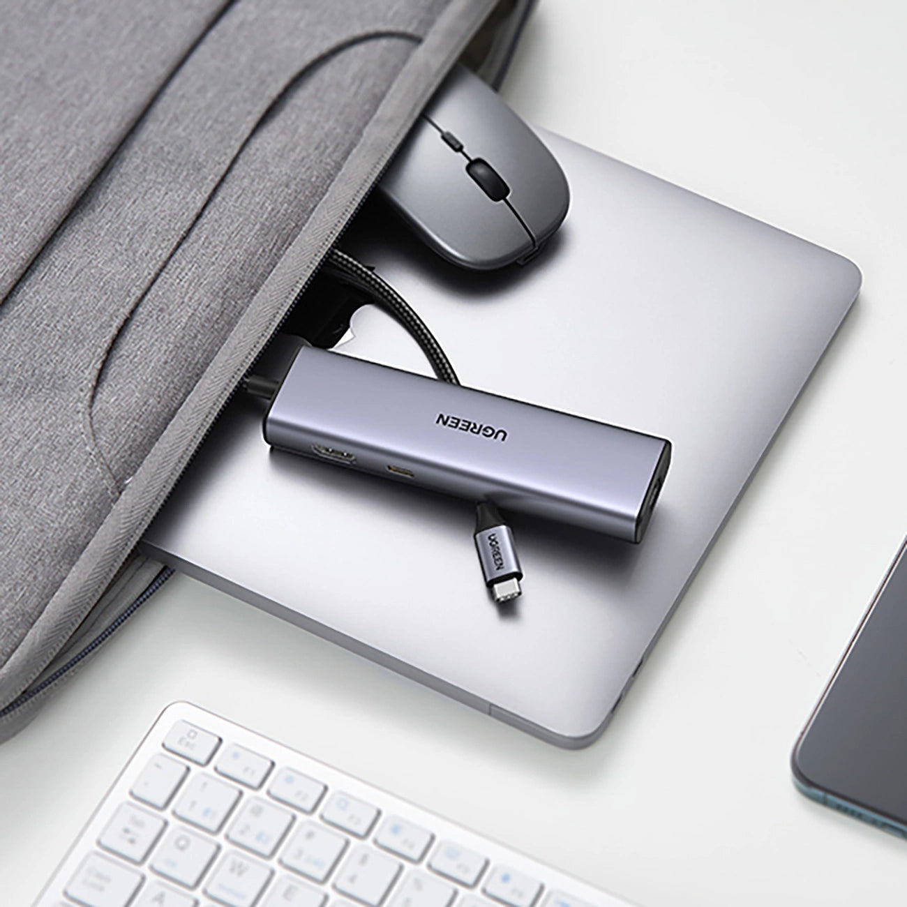 Ugreen CM512 90568 USB-C Adapter - 2x USB-A 3.0 / HDMI / RJ45 / SD and TF Card Reader / USB-C PD 100W - Gray_24