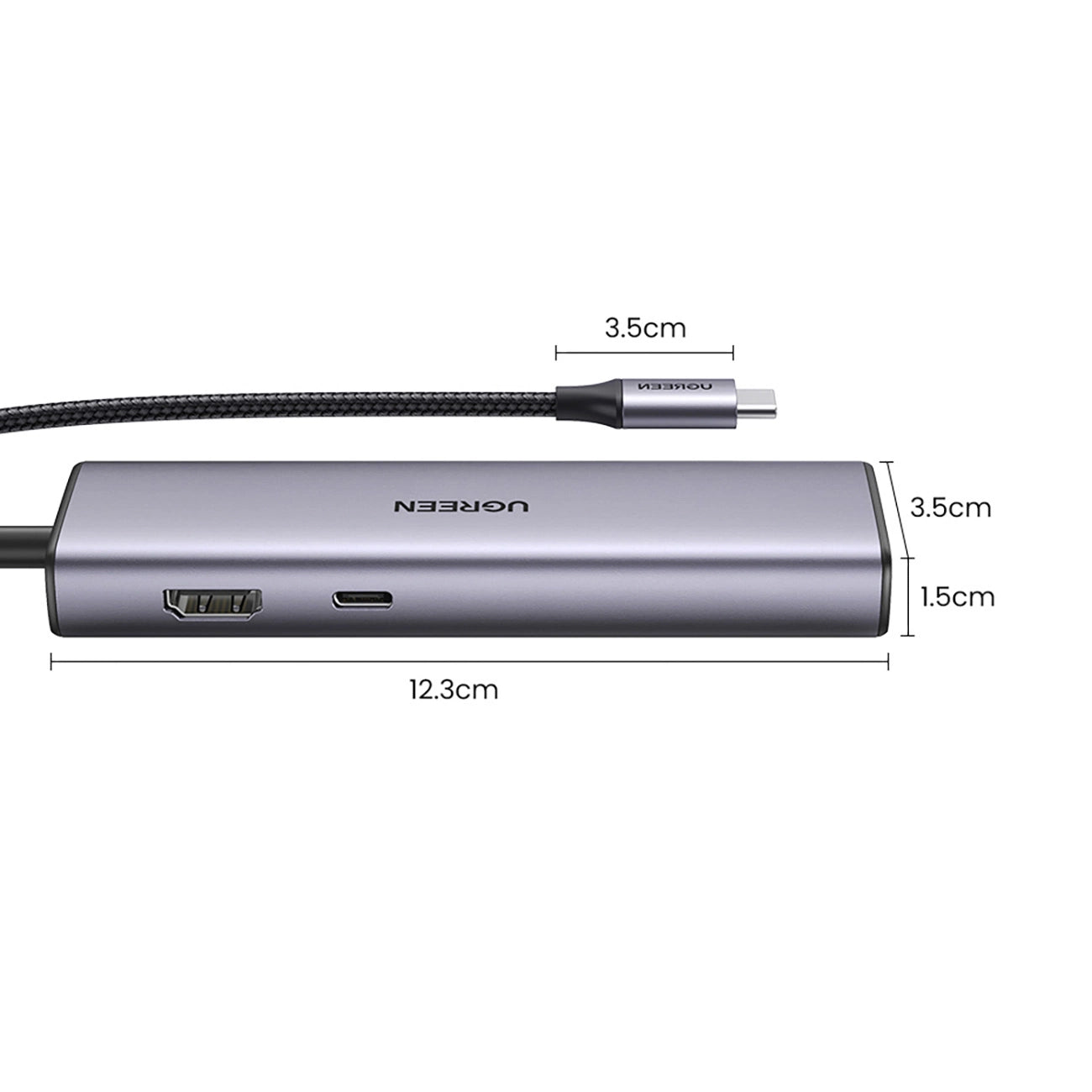 Ugreen CM512 90568 USB-C Adapter - 2x USB-A 3.0 / HDMI / RJ45 / SD and TF Card Reader / USB-C PD 100W - Gray_2