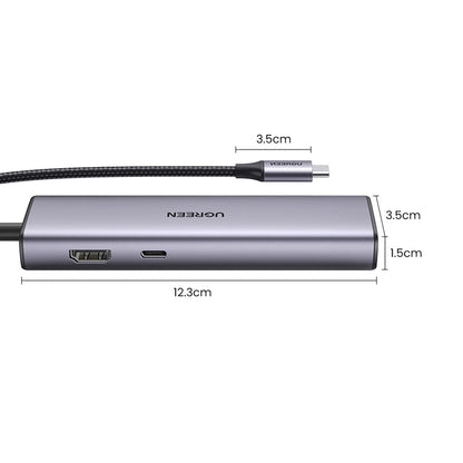 Ugreen CM512 90568 USB-C Adapter - 2x USB-A 3.0 / HDMI / RJ45 / SD and TF Card Reader / USB-C PD 100W - Gray_2