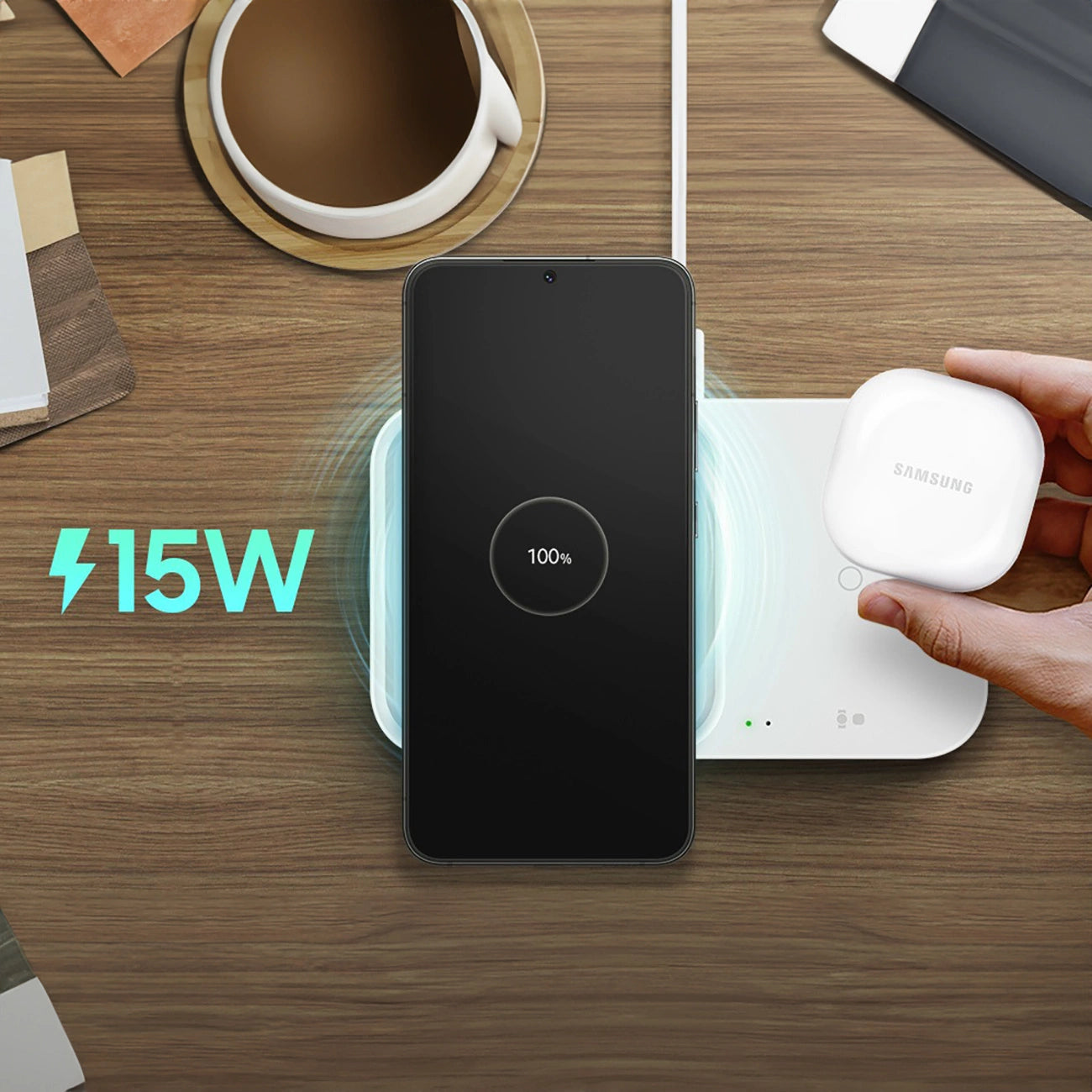 Samsung Wireless Charger Duo EP-P5400TWEGEU inductive charger 15W - white + mains charger + cable_7
