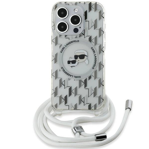 Karl Lagerfeld IML Crossbody Monogram Karl &amp; Choupette Head MagSafe Case for iPhone 15 Pro - Transparent_0
