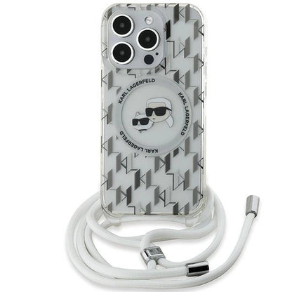 Karl Lagerfeld IML Crossbody Monogram Karl &amp; Choupette Head MagSafe Case for iPhone 15 Pro - Transparent_0