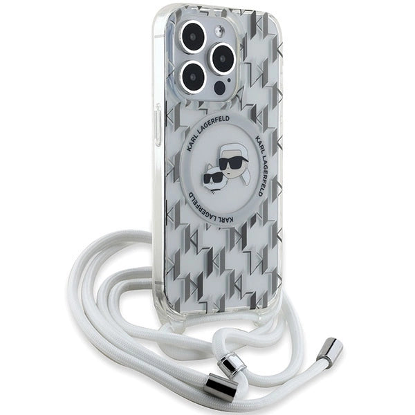 Karl Lagerfeld IML Crossbody Monogram Karl &amp; Choupette Head MagSafe Case for iPhone 15 Pro - Transparent_1