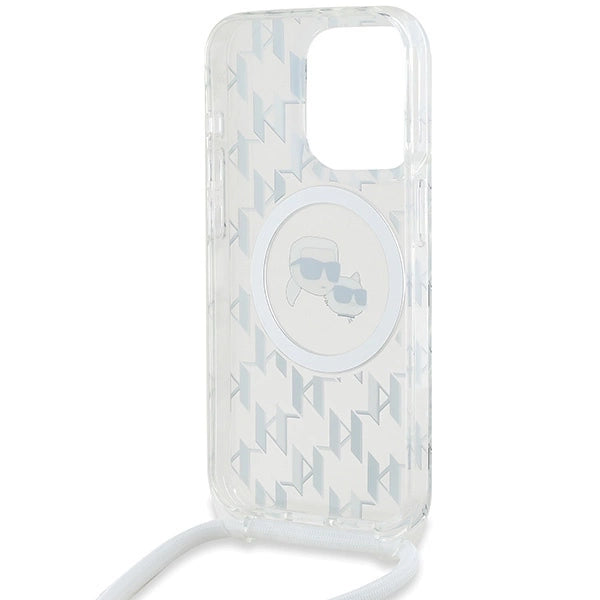 Karl Lagerfeld IML Crossbody Monogram Karl &amp; Choupette Head MagSafe Case for iPhone 15 Pro - Transparent_4
