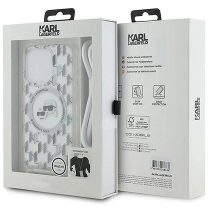 Karl Lagerfeld IML Crossbody Monogram Karl &amp; Choupette Head MagSafe Case for iPhone 15 Pro - Transparent_5