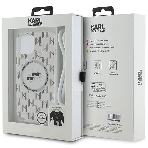 Karl Lagerfeld IML Crossbody Monogram Karl &amp; Choupette Head MagSafe Case for iPhone 15 / 14 / 13 - Transparent_6