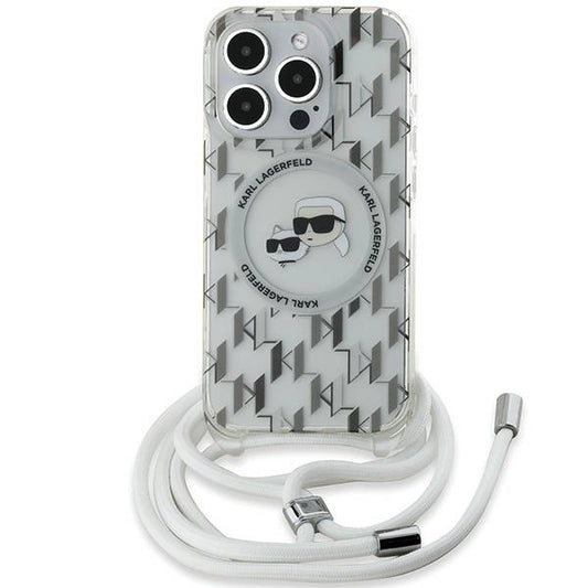 Karl Lagerfeld IML Crossbody Monogram Karl &amp; Choupette Head MagSafe Case for iPhone 15 Pro Max - Transparent_0