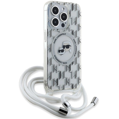 Karl Lagerfeld IML Crossbody Monogram Karl &amp; Choupette Head MagSafe Case for iPhone 15 Pro Max - Transparent_1