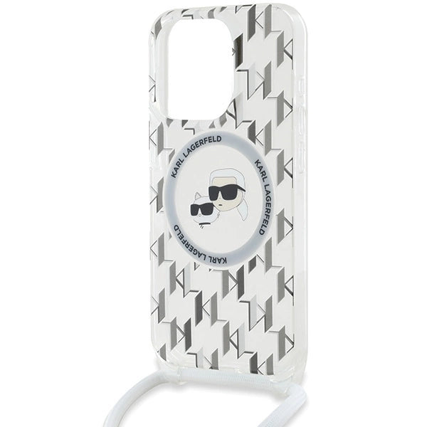 Karl Lagerfeld IML Crossbody Monogram Karl &amp; Choupette Head MagSafe Case for iPhone 15 Pro Max - Transparent_3