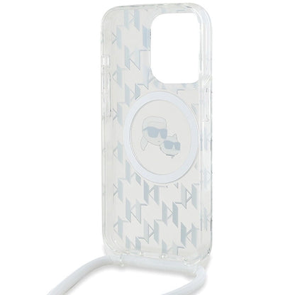 Karl Lagerfeld IML Crossbody Monogram Karl &amp; Choupette Head MagSafe Case for iPhone 15 Pro Max - Transparent_4