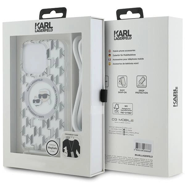 Karl Lagerfeld IML Crossbody Monogram Karl &amp; Choupette Head MagSafe Case for iPhone 15 Pro Max - Transparent_5