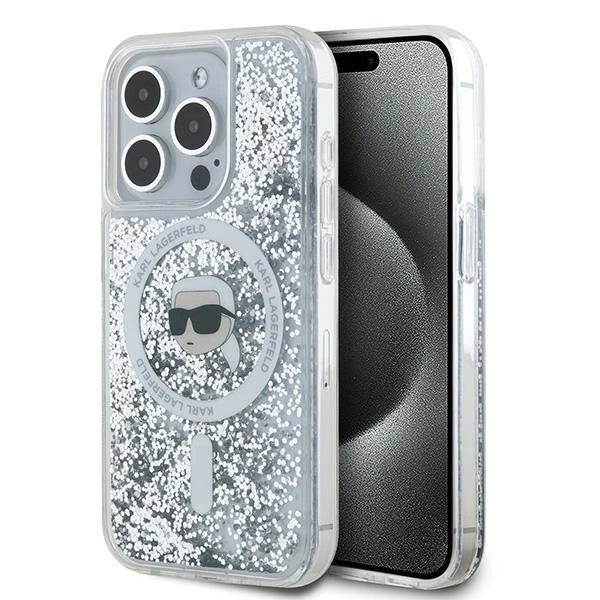 Karl Lagerfeld Liquid Glitter Karl Head MagSafe case for iPhone 15 Pro Max - transparent_0