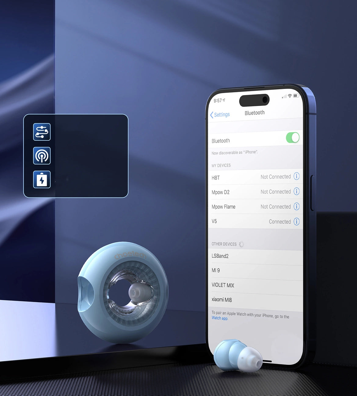 Choetech BH-T22 LightAura VocalSound wireless TWS Bluetooth 5.3 headphones - blue_5