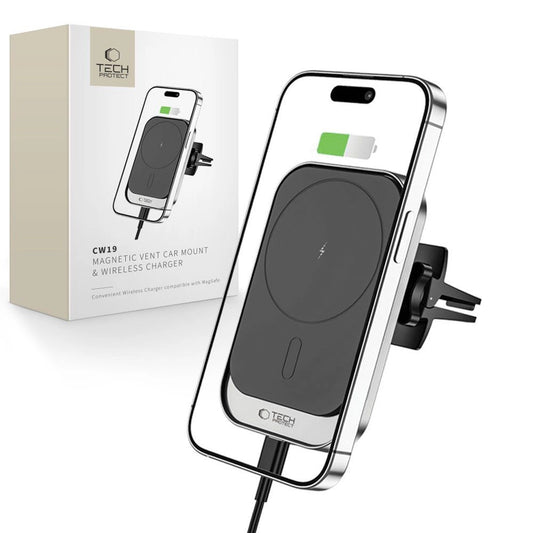 Tech-Protect CW19 MagSafe magnetic car holder with 15W inductive charger for air vent - black_0