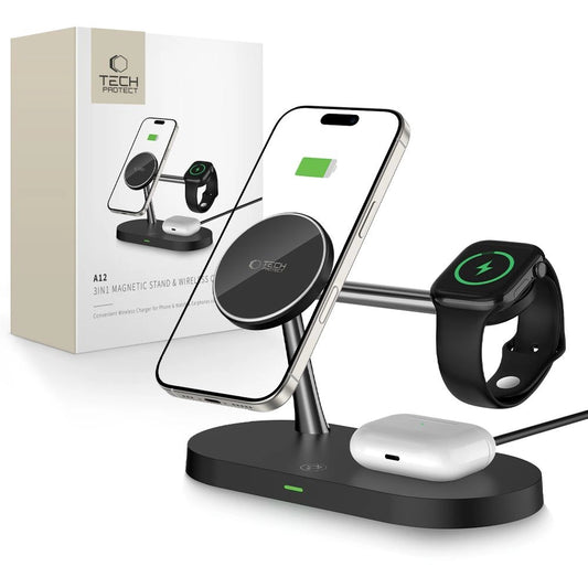 Tech-Protect A12 3in1 MagSafe Inductive Charger for Smartphone/Headphones/Smartwatch - Black_0