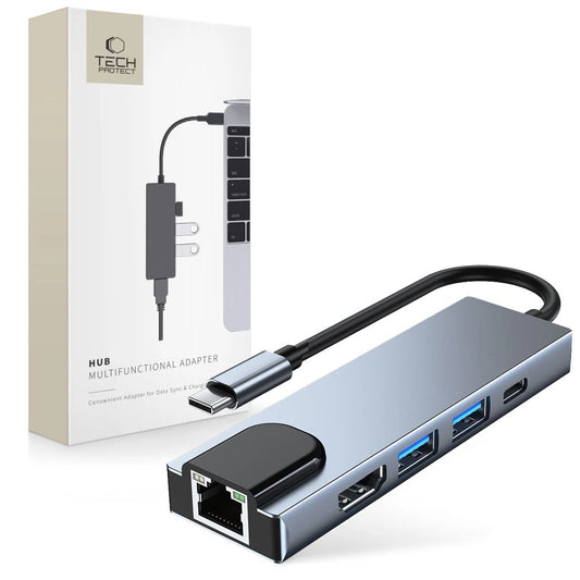HUB Tech-Protect V3 5in1 USB-C - USB-A 3.0 / USB-A 2.0 / USB-C / HDMI / RJ45 - gray_0