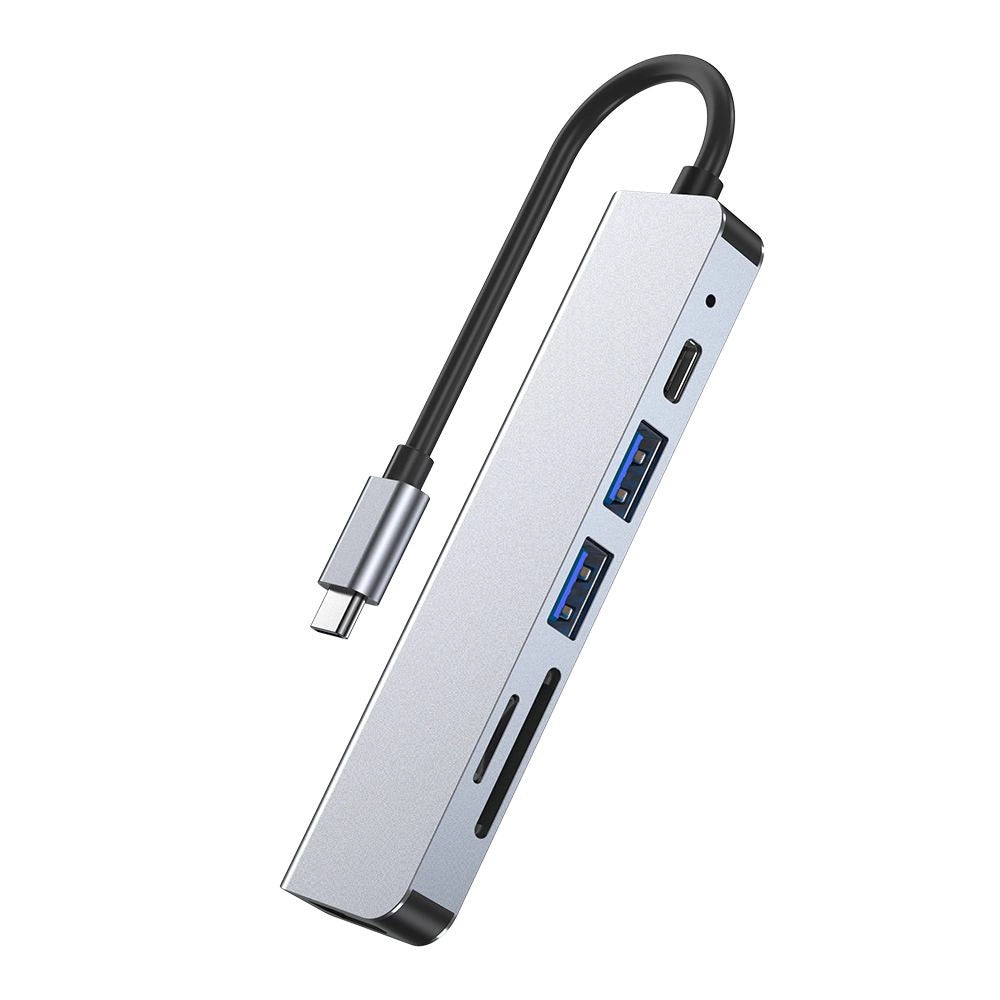 HUB Tech-Protect V4 6in1 USB-C - USB-A 3.0 / USB-A 2.0 / USB-C / HDMI / micro SD / TF / SD card reader - gray_1