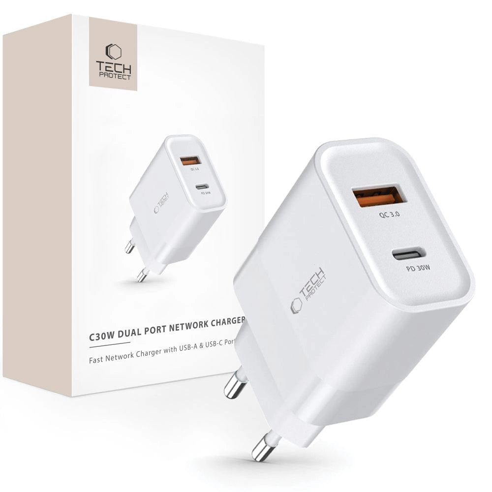 Tech-Protect C30W charger USB-C PD 30W / USB-A QC 3.0 - white_0