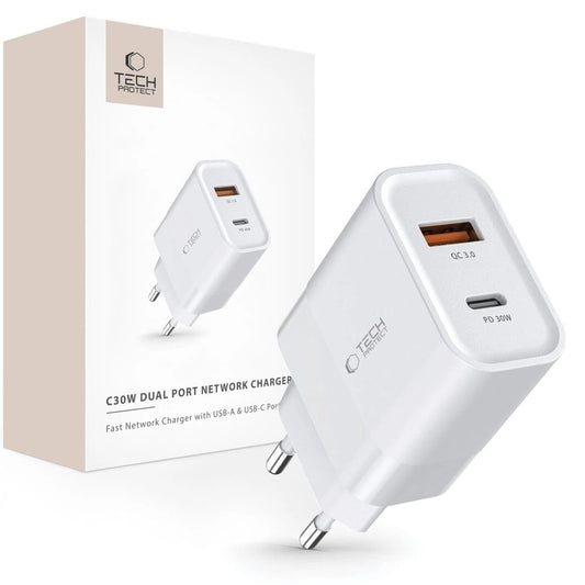Tech-Protect C30W charger USB-C PD 30W / USB-A QC 3.0 - white_0