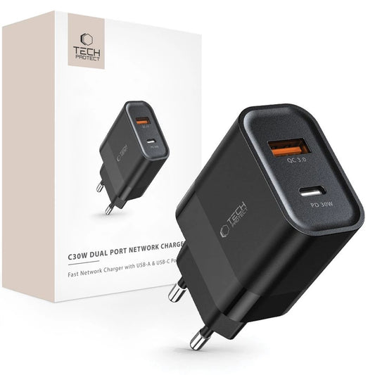 Tech-Protect C30W Charger USB-C PD 30W / USB-A QC 3.0 - Black_0