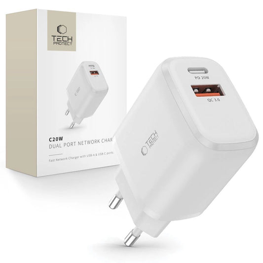 Tech-Protect C20W charger USB-C PD 20W / USB-A QC 3.0 - white_0