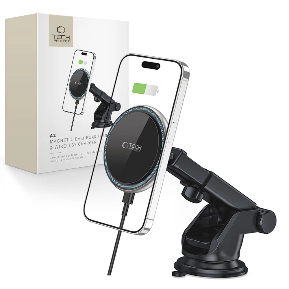 Tech-Protect A2 Car Phone Holder with MagSafe 15W Inductive Charger for Cockpit - Black_0