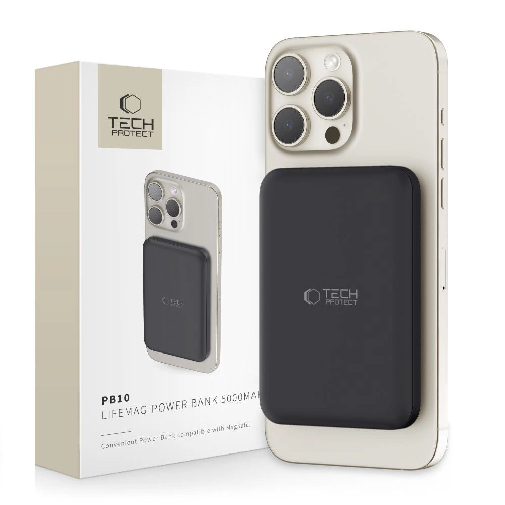 Tech-Protect LifeMag PB10 Powerbank with MagSafe 5000mAh 15W USB-C port - black + USB-C cable_0