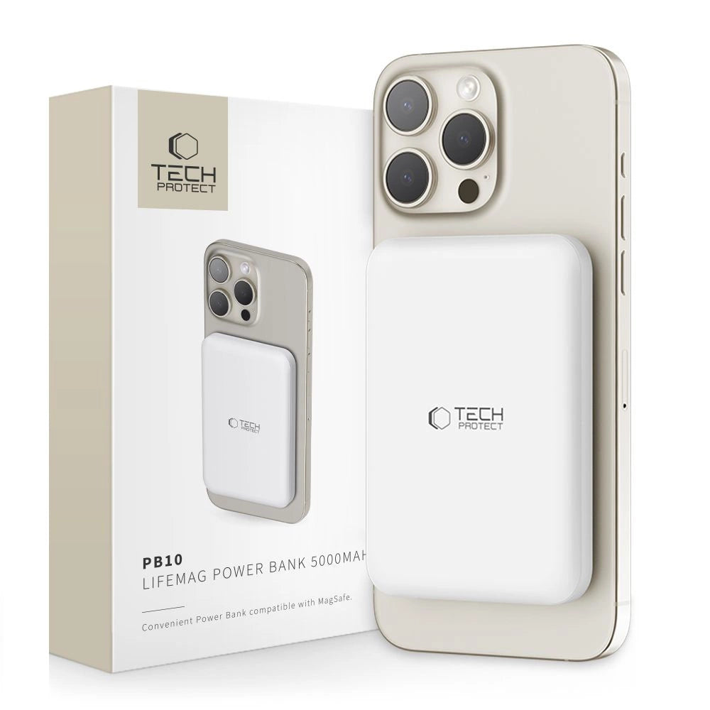 Tech-Protect LifeMag PB10 Powerbank with MagSafe 5000mAh 15W USB-C port - white + USB-C cable_0