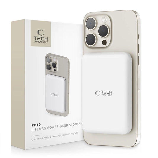 Tech-Protect LifeMag PB10 Powerbank with MagSafe 5000mAh 15W USB-C port - white + USB-C cable_0
