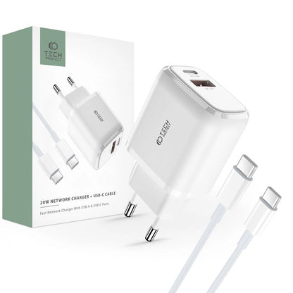 Tech-Protect C20W USB-C PD 20W / USB-A QC 3.0 charger with USB-C / USB-C cable - white_0