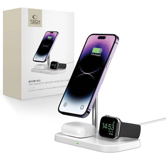 Tech-Protect QI15W-A22 MagSafe inductive charger with 3in1 MagSafe stand for smartphone / Apple Watch / AirPods - white_0