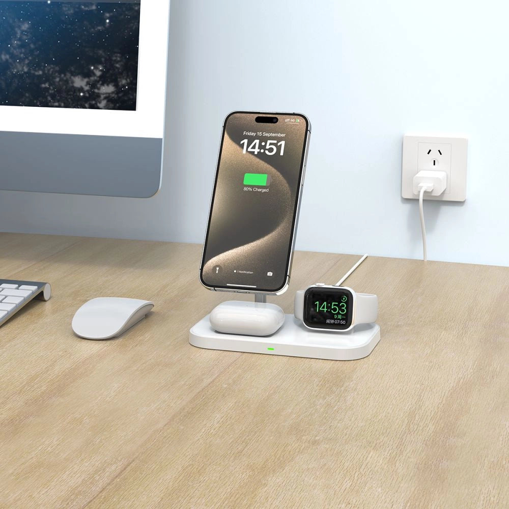 Tech-Protect QI15W-A22 MagSafe inductive charger with 3in1 MagSafe stand for smartphone / Apple Watch / AirPods - white_5