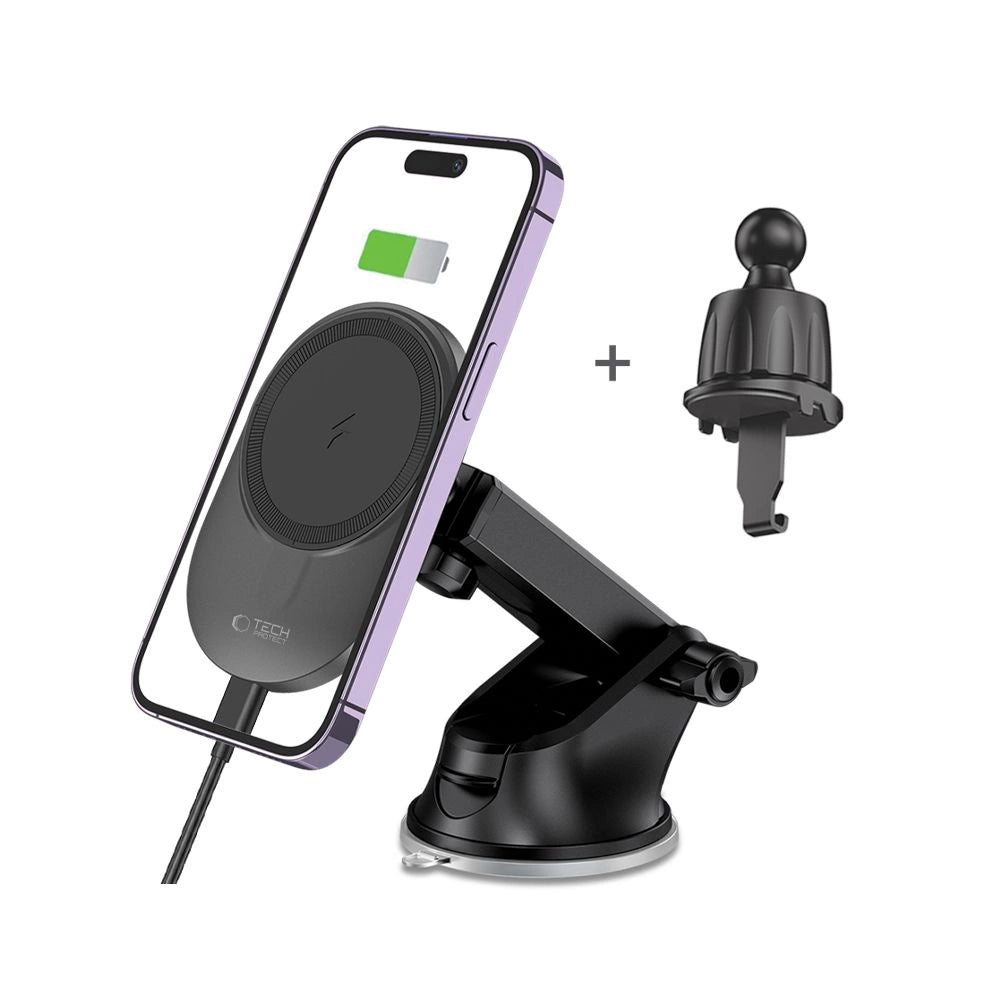 Tech-Protect MM15W-V1 Car Phone Holder with MagSafe 15W Wireless Charger for Cockpit/Air Vent - Black_1
